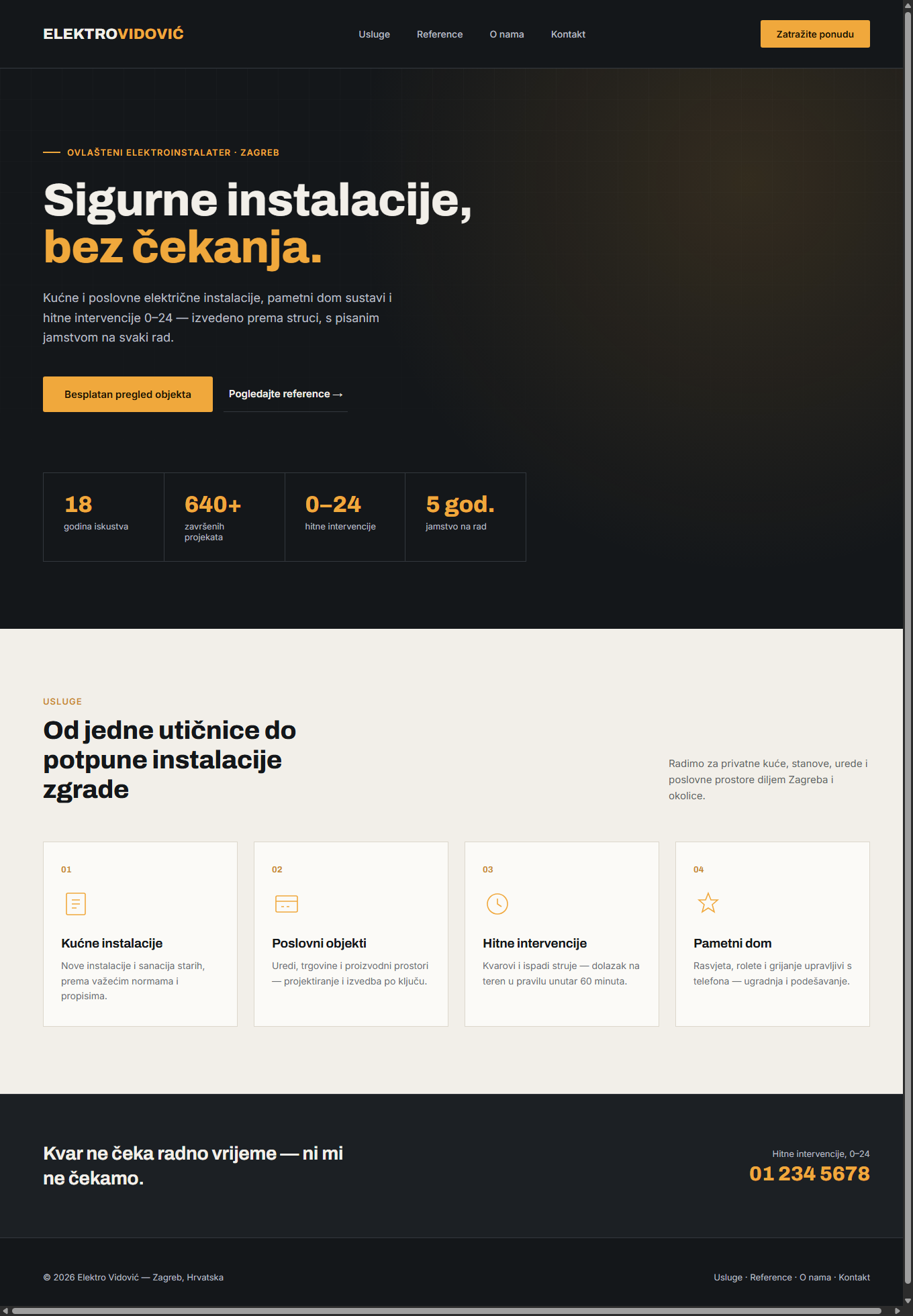 Example of a professional business website built with Belix, for an electrical services company